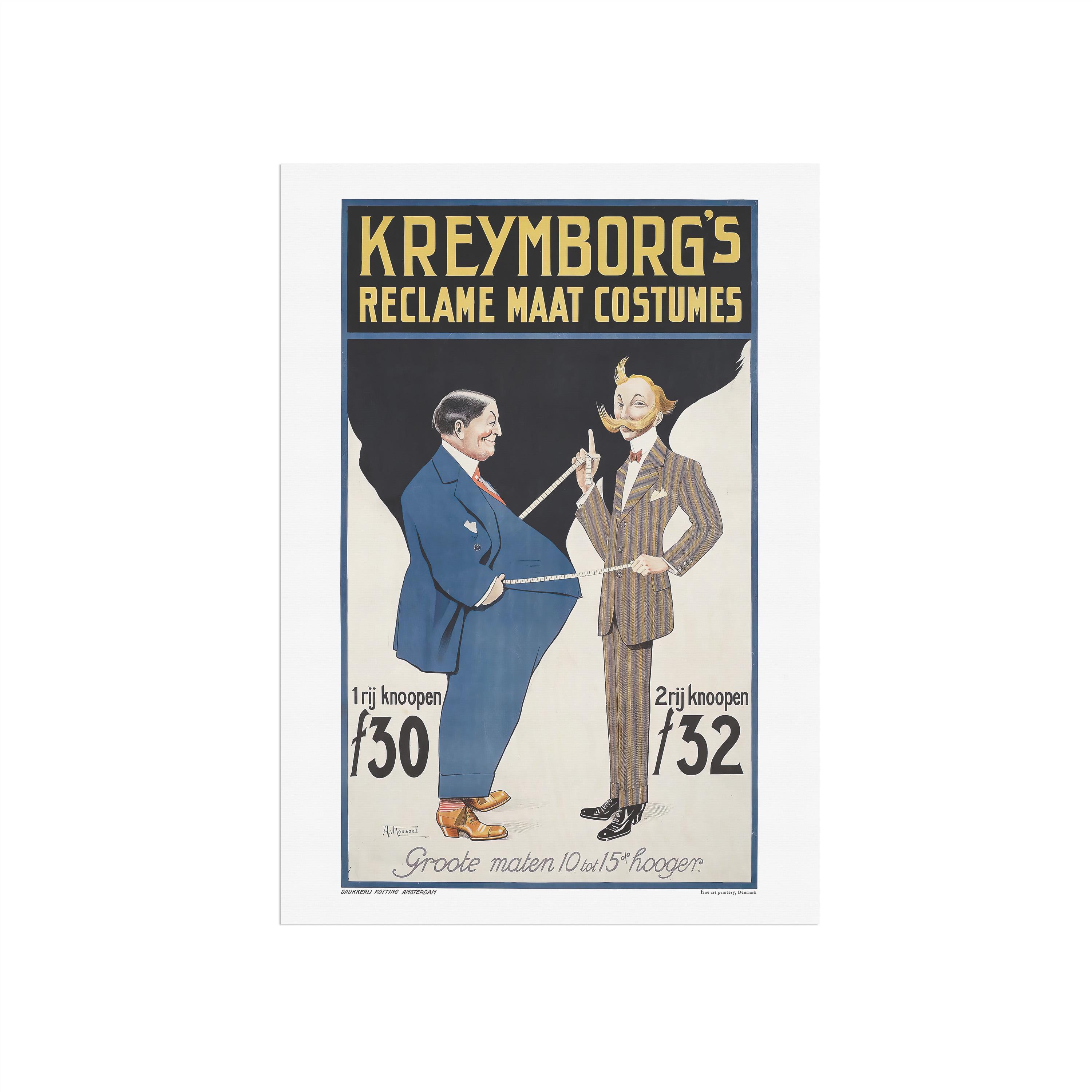Vintage Dutch Advertisement Poster - Kreijmborg's Tailor-Made Clothes - Arnold van Roessel - Early 1900s Dutch Fashion Art