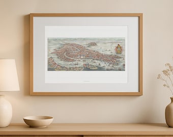 Hand Colored map of Venetia / Venice - replica - 1636 edition by Matthaus Merian - Old birdview Bride of the Sea