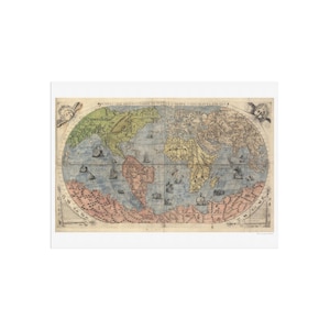 medieval world map - renaissance map of the world - replica of old map -  pictorial maps -  Universale descrittione di tutta la terra