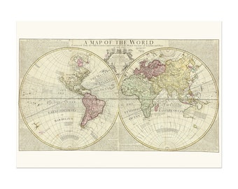 John Senex double hemisphere world map - old vintage map of the world