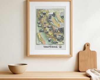 Vintage Karte Kalifornien Map Print - 1885 Detailliertes USA Poster