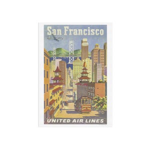 Vintage San Francisco travel poster from United Air Lines - Retro travel posters - Old Airline Travel Advertisement