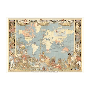 Vintage Weltkarte Poster der Reichweite des Britischen Empire im Jahre 1886 auf Mercator's Projection - Antike Bildkarte