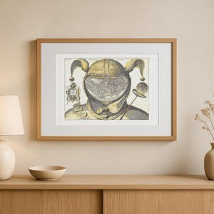 Impresión del mapa del mundo de la gorra del bufón: arte de estilo antiguo de la década de 1590