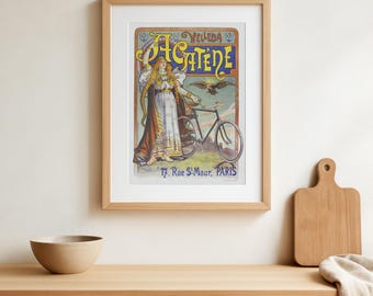 Velleda Acatene Bicycle 1890s Vintage Advertising Poster - Paris - by Lucien Baylac