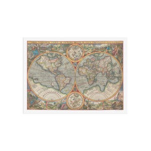 Mapa del mundo antiguo - Raro mapa de Petrus Kaerius de doble hemisferio - Orbis Terrarum Typus 1607 - Mapa antiguo del mundo - Mapa del mundo renacentista