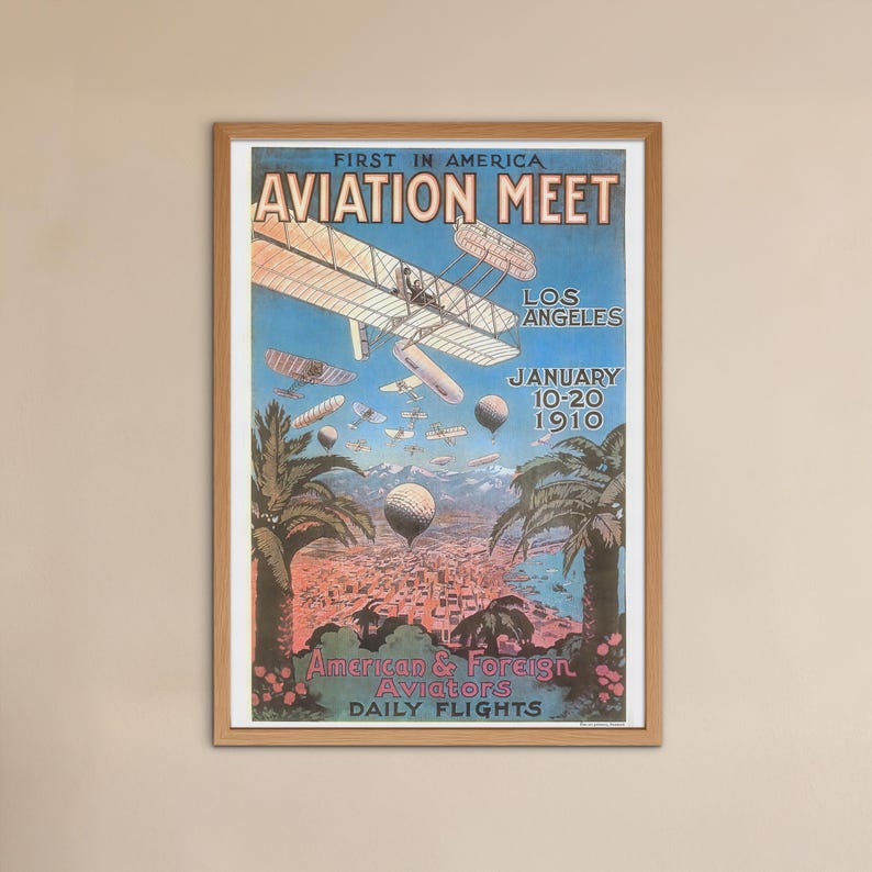 Vintage Aviation Poster - Los Angeles International Air Meet at Dominguez Field - Old Airplane - Biplane image 3