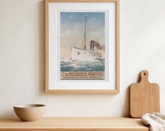 Réplica del póster del SS Annam de A. Brun: buque de vapor de lujo y transporte de tropas de la Primera Guerra Mundial, conocido como SS Karnak. Arte marítimo vintage, impresión giclée.
