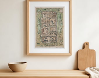 Jerusalem Pictorial City Map Print, 1584 Historic Religious Map