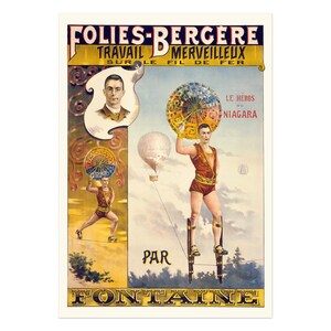 Folies-Bergère travail merveilleux sur le fil de fer par Fontaine - Vintage Theaterwerbeplakat von Fontaine dem Drahtläufer