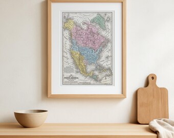 Vintage North America Map Print – Mitchell's 1839 Geography
