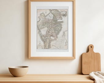 Vintage Boston Map Print, Massachusetts, Old City Plan