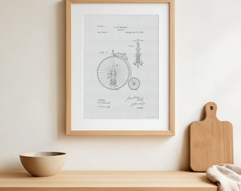 Impresión de patente de bicicleta de 1885 - Diseño de bicicleta de rueda alta - Arte mural ciclista vintage - Póster histórico de bicicleta - Regalo retro para ciclistas