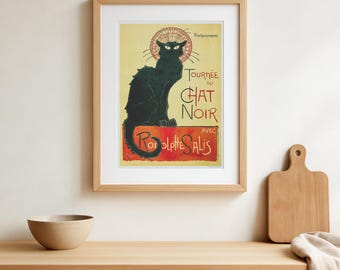Vintage Le Chat Noir Plakat, ungerahmt in mehreren Größen, Die schwarze Katze Französisches Pariser Cabaret Jugendstil Druck von Théophile Steinlen 1896