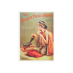 Manifesto pubblicitario d'epoca del fonografo Edison - Replica - Vecchio poster del grammofono - Fonografo