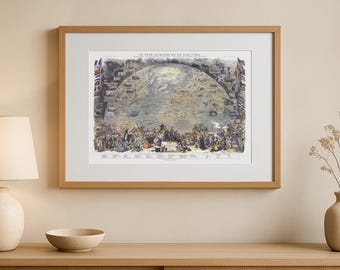 1876 World Map Print, Pictorial View from Space, Vintage Style - Le Tour du Monde en un Clin d'Oeil