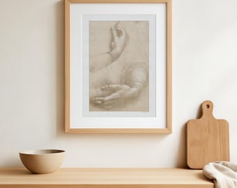 Leonardo da Vinci Art Print, Study of a Woman’s Hands - Renaissance Sketch