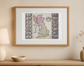 Antique Map of British Isles, Vintage England Scotland Ireland Art Print, Historical Wall Decor