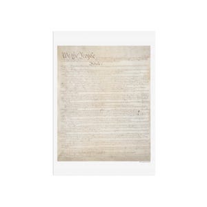 Eerste pagina van The Constitution of the United States - Fine Art U.S. History, We the People Preamble, patriottische muurkunst, decoratie voor thuis en op kantoor