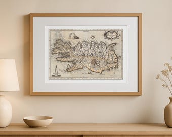 Vintage Iceland Map Print – 1595 Gerhard Mercator Islandia Art