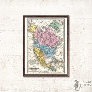 Mappa d'epoca del Nord America dalla scuola di Mitchell e dalla geografia della famiglia - Arredamento per la casa USA - Mappa dell'America