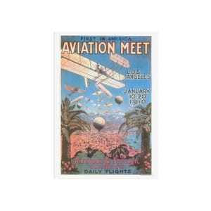 Vintage Aviation Poster - Los Angeles International Air Meet at Dominguez Field - Old Airplane - Biplane image 2