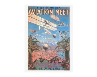 Vintage Aviation Poster - Los Angeles International Air Meet at Dominguez Field - Old Airplane - Biplane