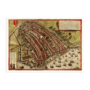 Ancienne carte d'Amsterdam - réplique de la ville historique d'Amsterdam datant d'environ 1572. Image de la ville des Pays-Bas, numérisée et restaurée