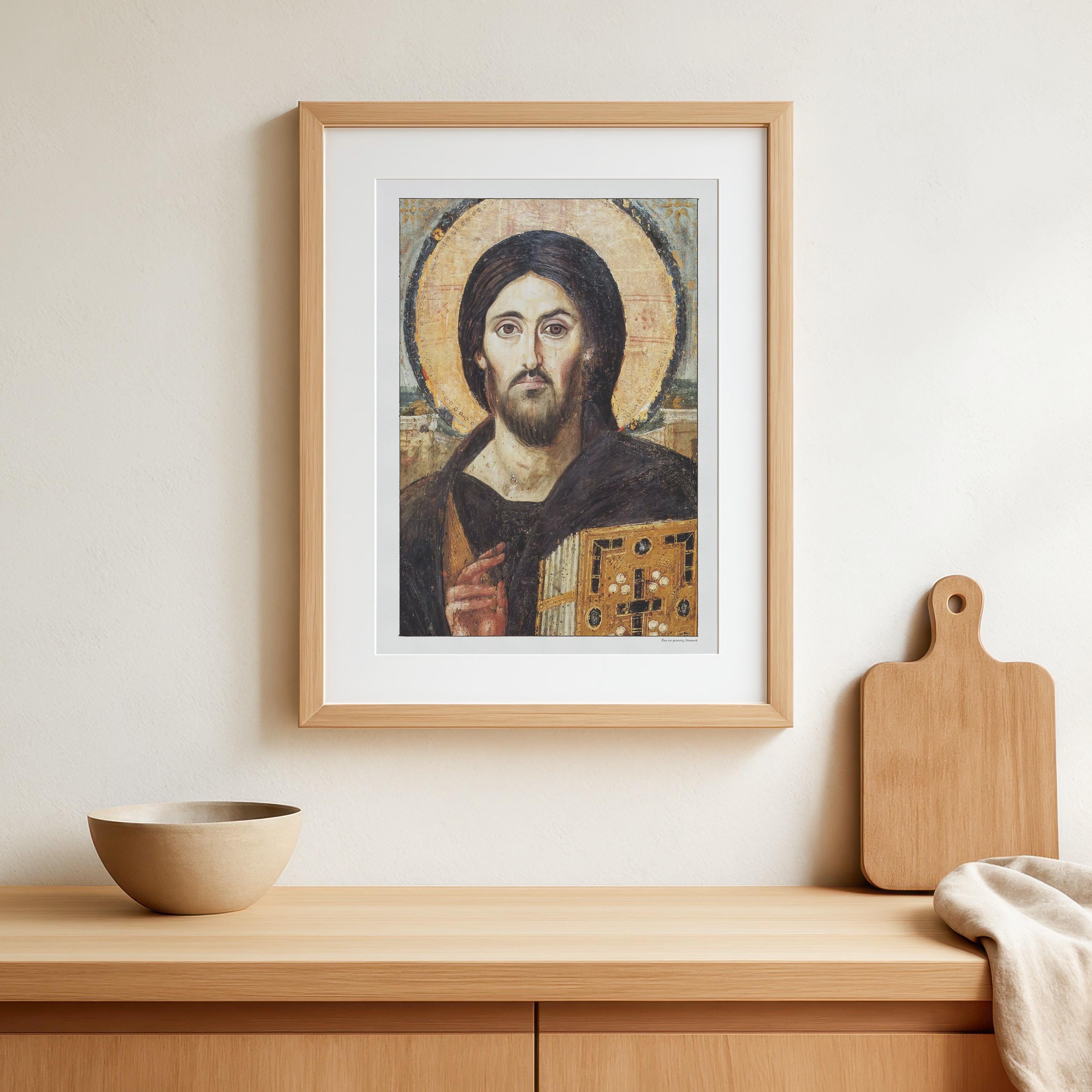宗教画 イコン 自然石 アテネ 全能者イエス・キリスト、イコン肖像画 - シナイ山の聖カタリナ