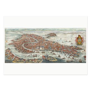 Wunderschöne, handkolorierte Landkarte von Venetien / Venedig - Replik aus der Ausgabe von Matthaus Merian von 1636 - Alte Vogelansicht-Karte von Venedig - Braut des Meeres