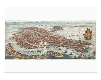 Beautiful Hand Colored map of Venetia / Venice - replica of 1636 edition by Matthaus Merian - Old birdview map of venice - Bride of the Sea