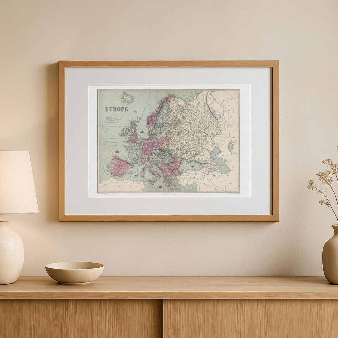 Vintage Europe Map Print, 1873 Antique European Wall Art - Etsy
