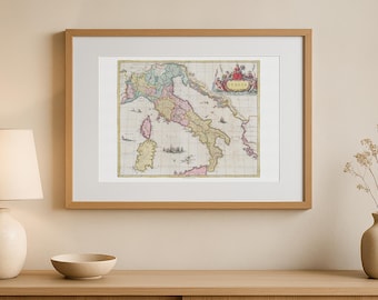 Vintage Italy Map Print, 1665 Joan Blaeu Atlas, Italia Cartography