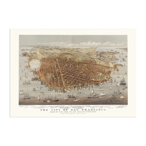 Alter San Fransisco Stadtplan - Vogelperspektive von der Bucht aus gesehen nach Süd-Westen