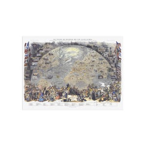 Pictorial view of the world from 1876, projected as a view from space - Old worldmap - Le Tour du Monde en un Clin d&#39;Oeil