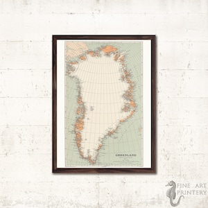 Belle réplication de carte du Groenland - Carte de l'Arctique - Ancienne carte vintage du Groenland