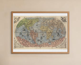 古い地図の額絵 中世の世界地図 - ルネッサンスの世界地図 - 古い地図のレプリカ - 絵