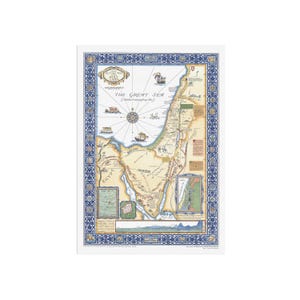 Vintage Picture map of the Holy Land - Old pictorial map with decorative border, historical boundaries, names from the New Testament ect.