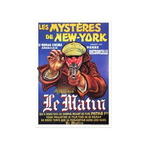 El cartel de la "pistola" francesa en el apartamento de Joey y Chandler, Les Mystères de New York, cartel publicitario vintage de alrededor de 1915