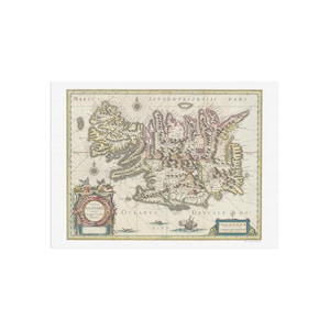 Tabula Islandiae 1640 - Old map of Iceland with sea monsters, cities, mountains, the volcano Hekla, and much more - Vintage Icelandic map