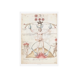 Alchemy Drawing: Chemical Purification via Sunlight & Moonlight, Giclée Print replica of a 1606 Alchemical Manuscript, Esoteric Mystical Art