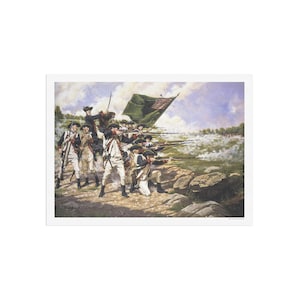 Illustrazione storica della replica del reggimento Delaware nella battaglia di Long Island, durante la guerra d&#39;indipendenza americana.