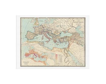 Antica mappa dell&#39;Impero Romano - Replica dell&#39;Imperium Romanum - Mappa storica dell&#39;antica Roma - Mappa europea in stile antico (1889) - Mappe d&#39;epoca