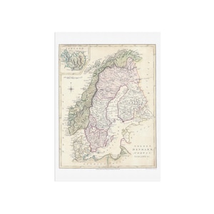 Detailed Map of Scandinavia - 1794 Nordic Countries Map Replica - Vintage Robert Wilkinson Map - Historical Wall Art - Norway Sweden Denmark