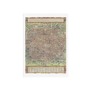 Hermoso mapa antiguo de Roma, 1588 - Vista aérea de Roma: Panteón, Circo Máximo, Coliseo - Mapa de la Antiquae Urbis Romae