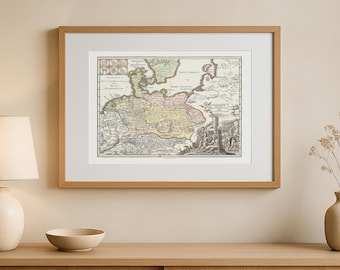 Antique Germania - Old german map with a pictorial engraving showing Ancient Germany including tribe names - map art - alte deutsche Karten