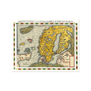 Mapa antiguo de Escandinavia - Mapa antiguo escandinavo - Dinamarca - Noruega - Suecia - Islandia - Escocia - Islas Feroe - Finlandia - Mapa del Norte