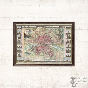Plano de Estradas para a Cidade e Subúrbios de Paris - Mapa de Paris Vintage Antigo - Mapa antigo de Paris, França