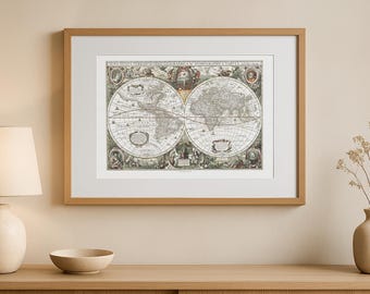 1904年 二半球世界地図 – アンティーク歴史版画、ヴィンテージ帝国壁画