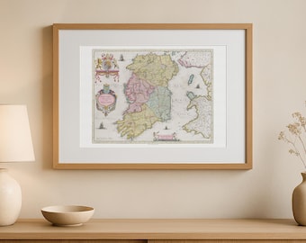 Vintage Ireland Map Print, Antique Irish Cartography, 1665 Atlas Maior